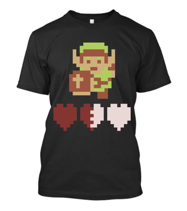 The Legend Of Zelda Link Pixel Art With Heart Containers T-Shirt