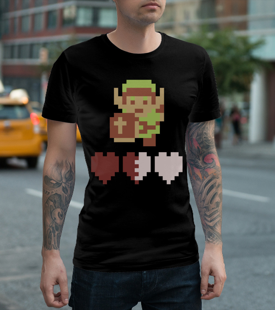 The Legend Of Zelda Link Pixel Art With Heart Containers T-Shirt