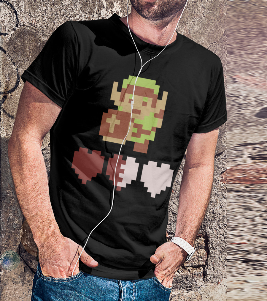 The Legend Of Zelda Link Pixel Art With Heart Containers T-Shirt