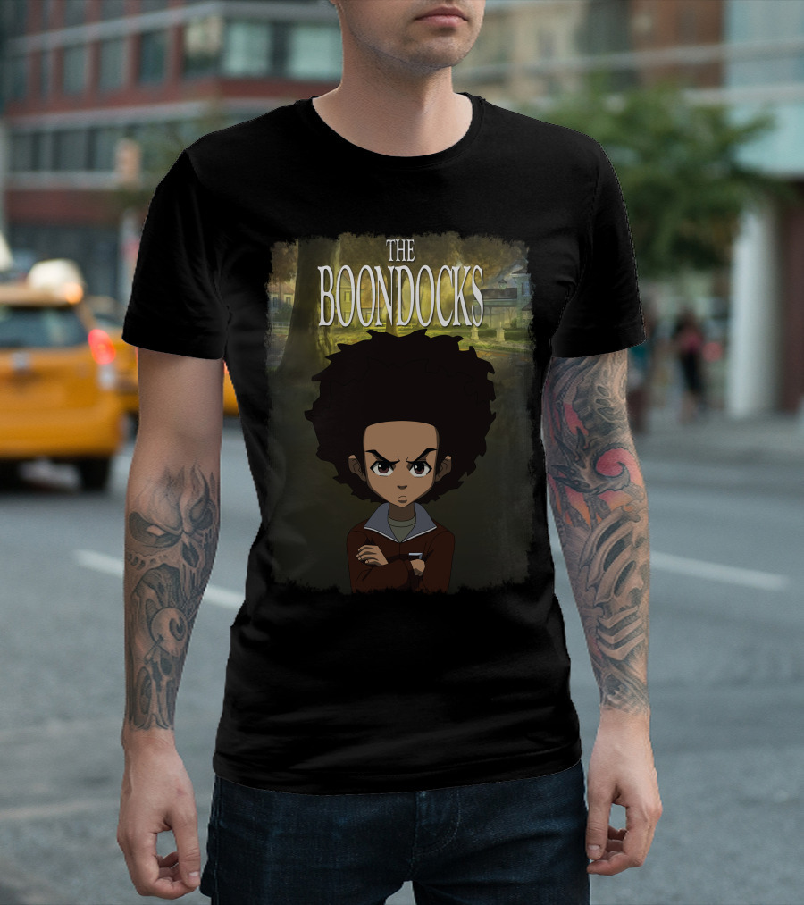 The Boondocks Animated Series Character Huey Freeman Art Background T-Shirt