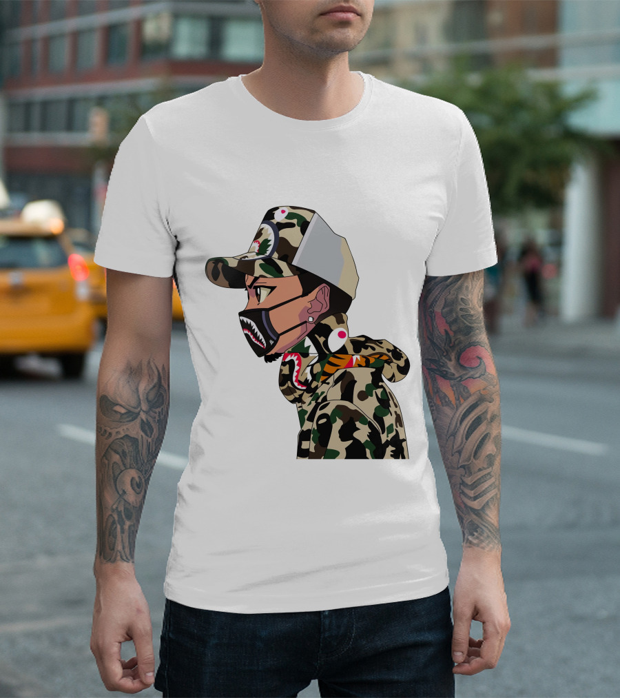The Boondocks GT Camo Shark Face Mask Hat Hoodie Anime T-Shirt