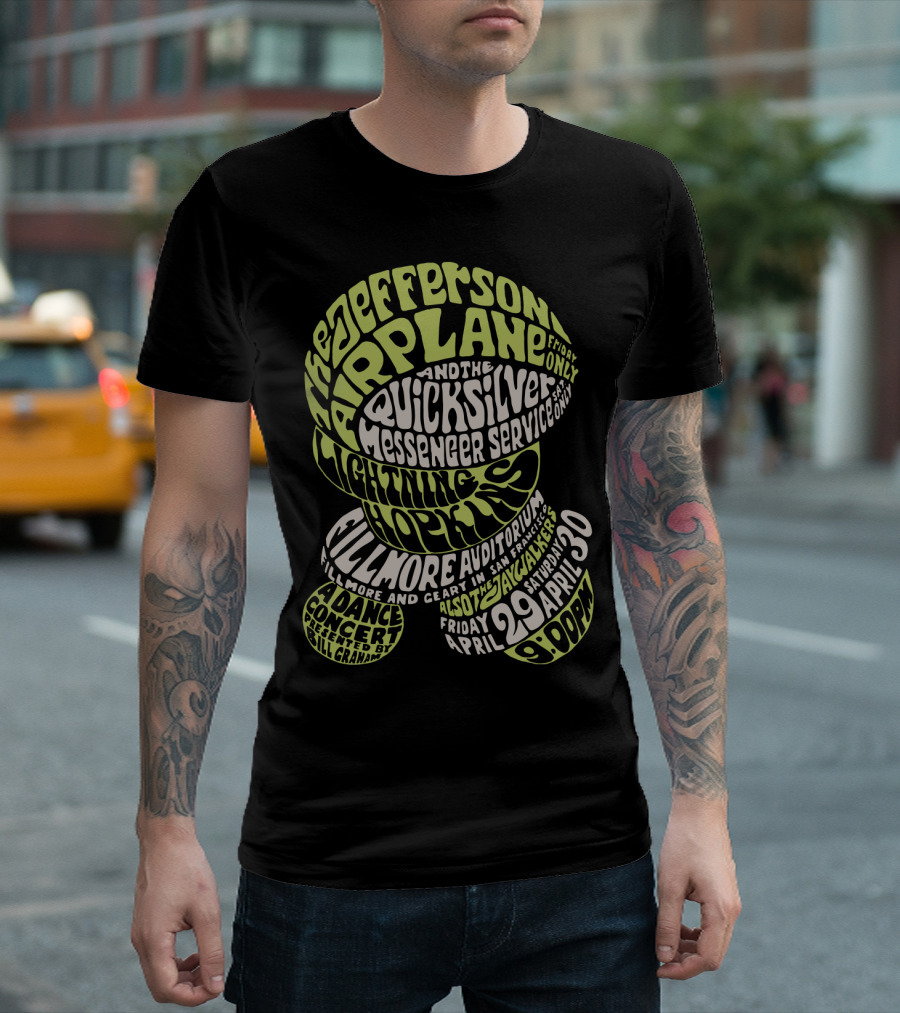 Jefferson Airplane And Quicksilver Messenger Service Lightning Hopkins Fillmore Auditorium April 29-30 Concert Bill Graham T-Shirt