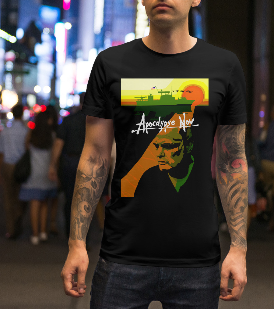 Apocalypse Now Vintage Movie Poster Art With Helicopters And Sun Background T-Shirt