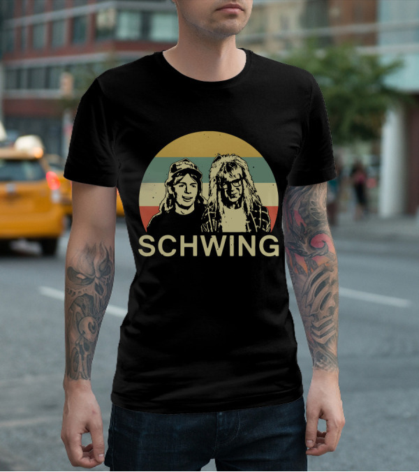 Wayne's World Schwing Retro Vintage Stripes T-Shirt