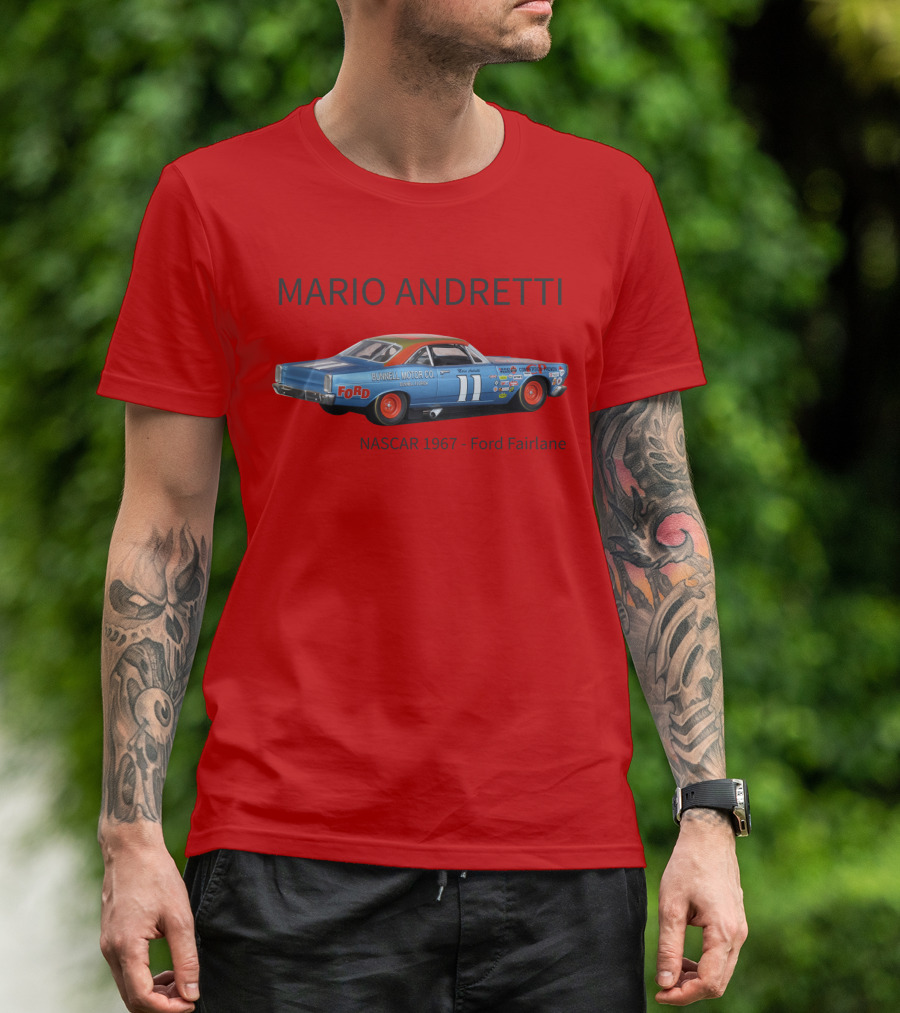 Mario Andretti 1967 NASCAR Ford Fairlane Holman Moody Racing Car Model T-Shirt