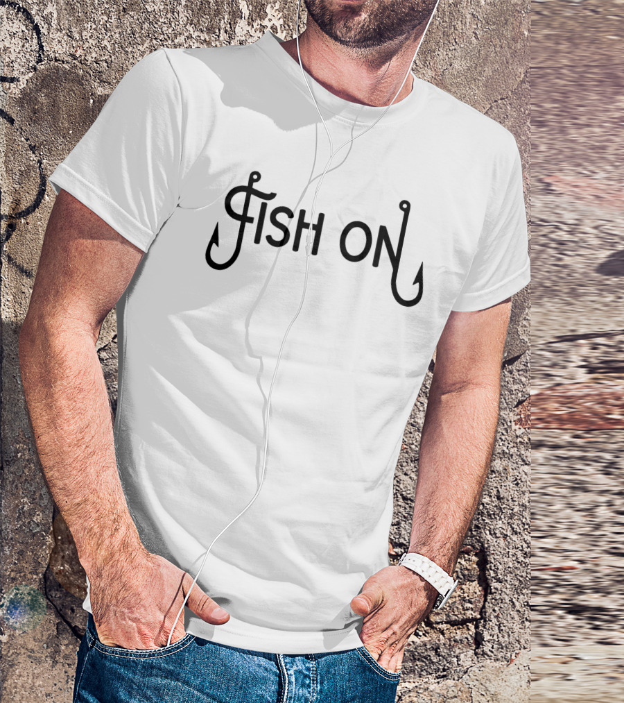 Fish On Fishing Hook Typography T-Shirt