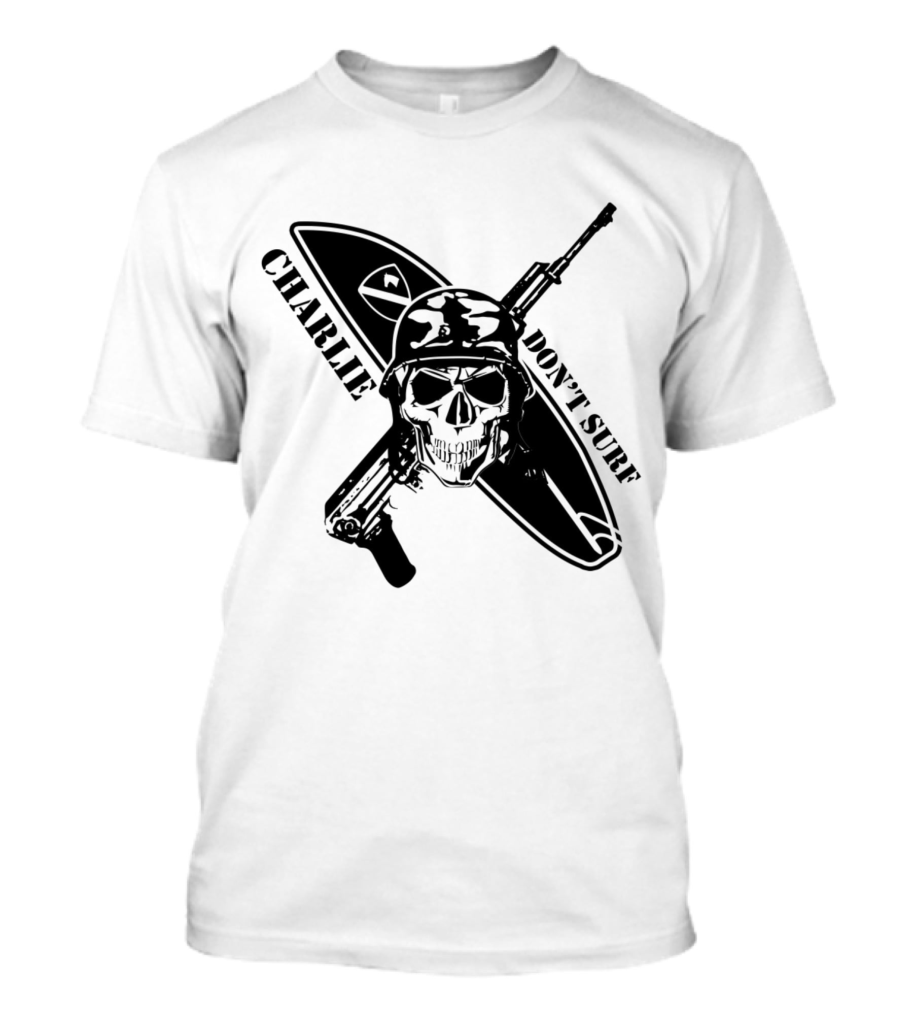 Apocalypse Now Charlie Don't Surf Skull Soldier Surfboard Rifle T-Shirt