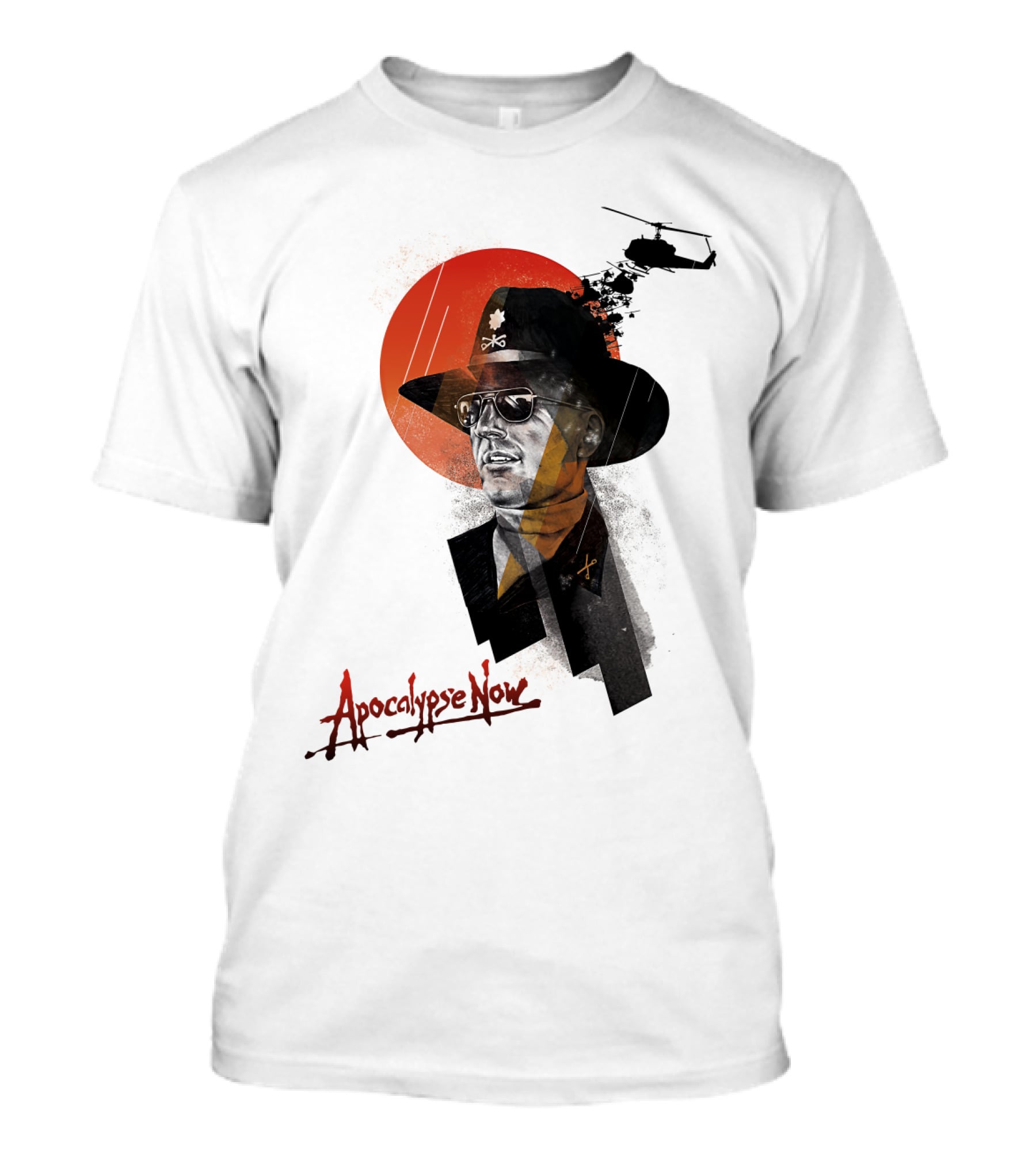 Apocalypse Now Helicopter And Soldier With Red Sun Iconography T-Shirt
