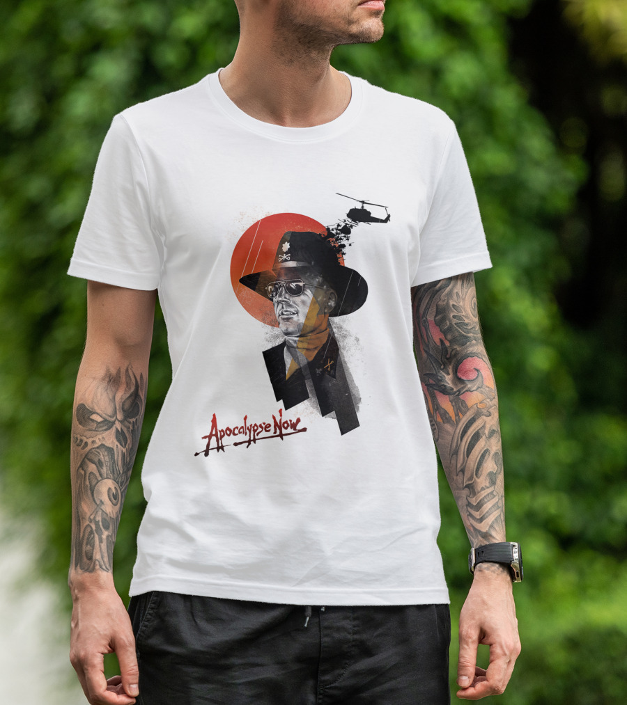 Apocalypse Now Helicopter And Soldier With Red Sun Iconography T-Shirt