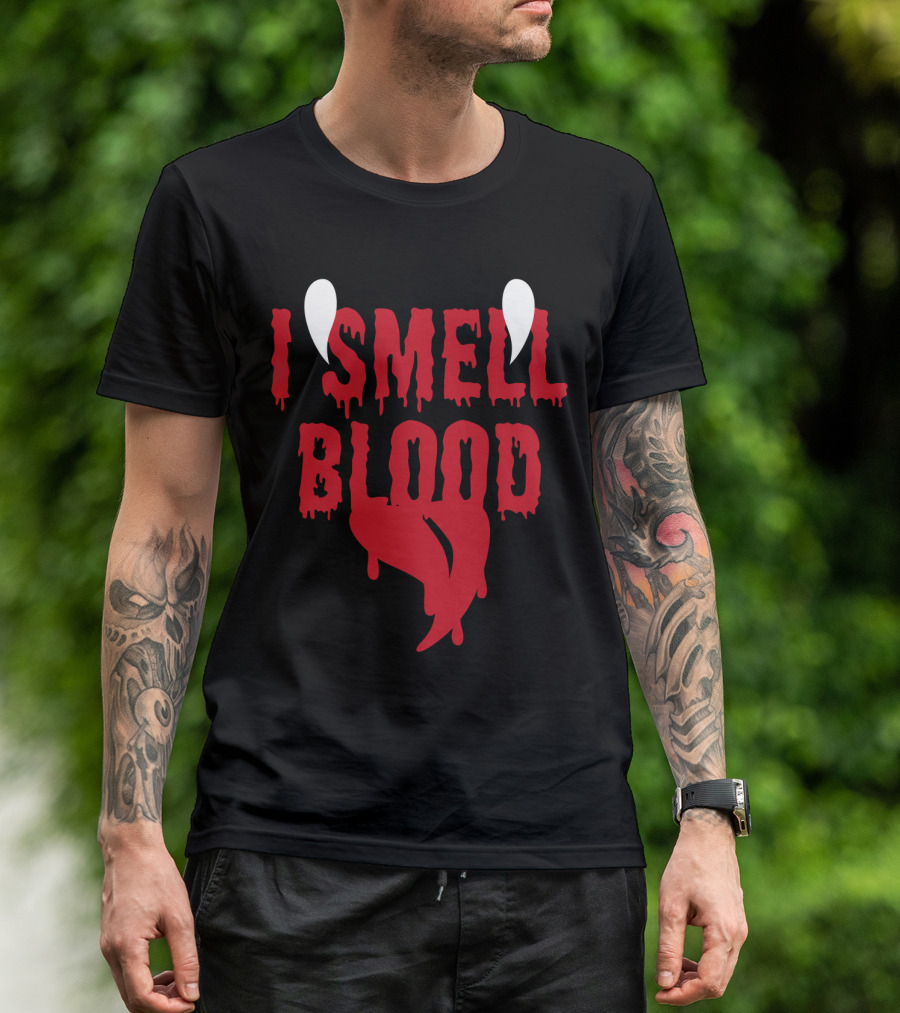 Halloween Vampire I Smell Blood Dripping Fangs T-Shirt