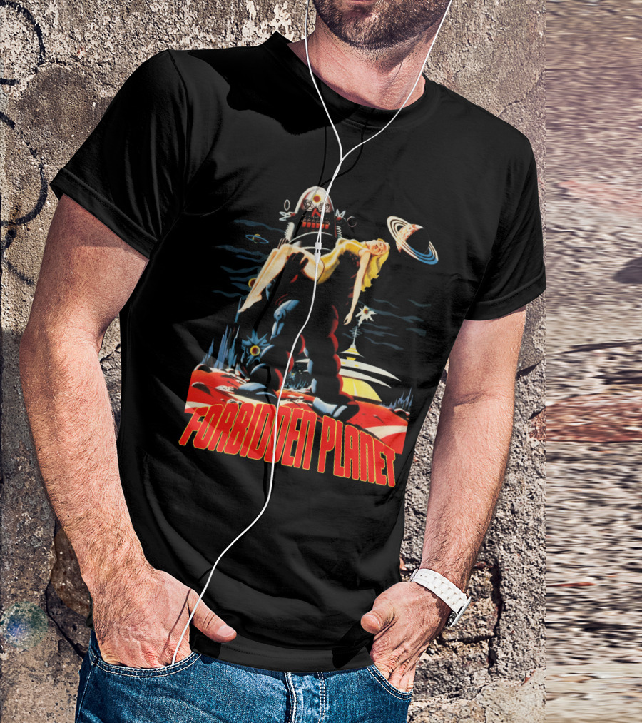 Forbidden Planet Retro Sci-Fi Art With Robot And Woman T-Shirt