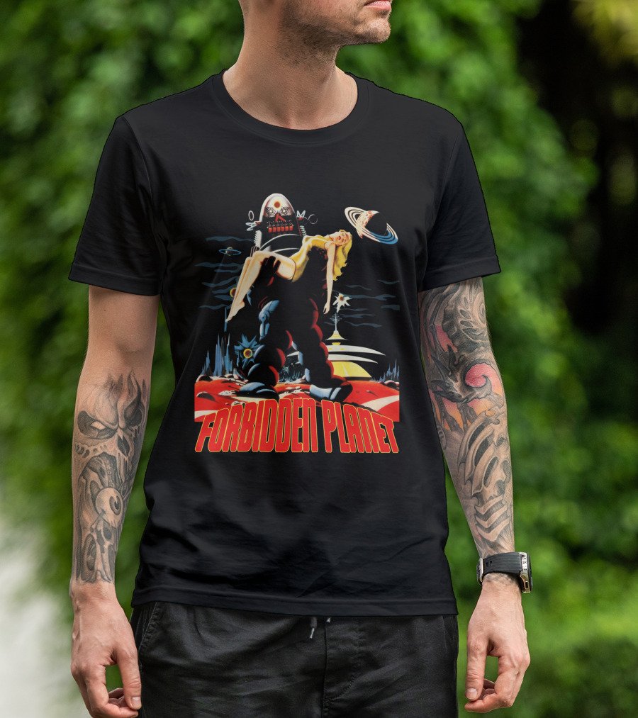 Forbidden Planet Retro Sci-Fi Art With Robot And Woman T-Shirt