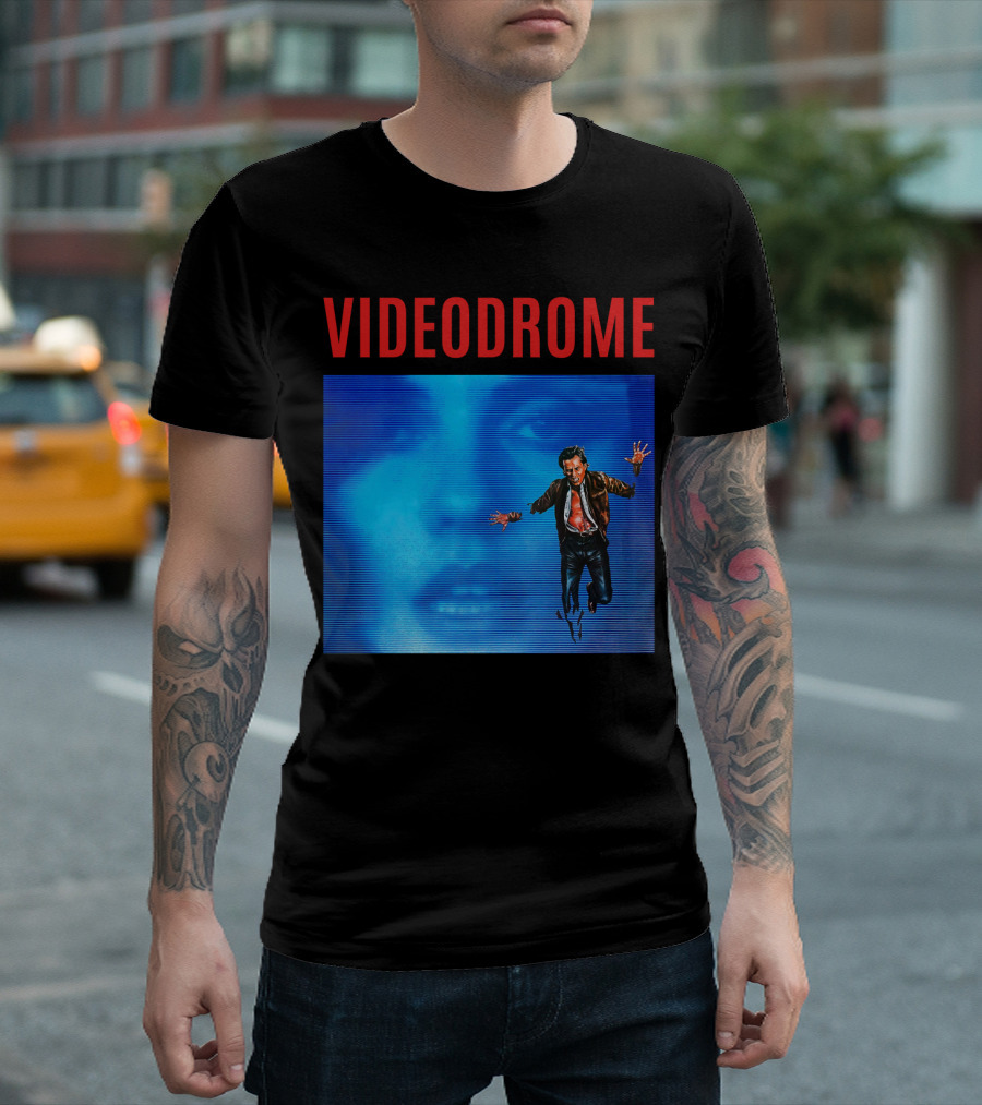 Videodrome Blue Screen Face and Man Jumping T-Shirt
