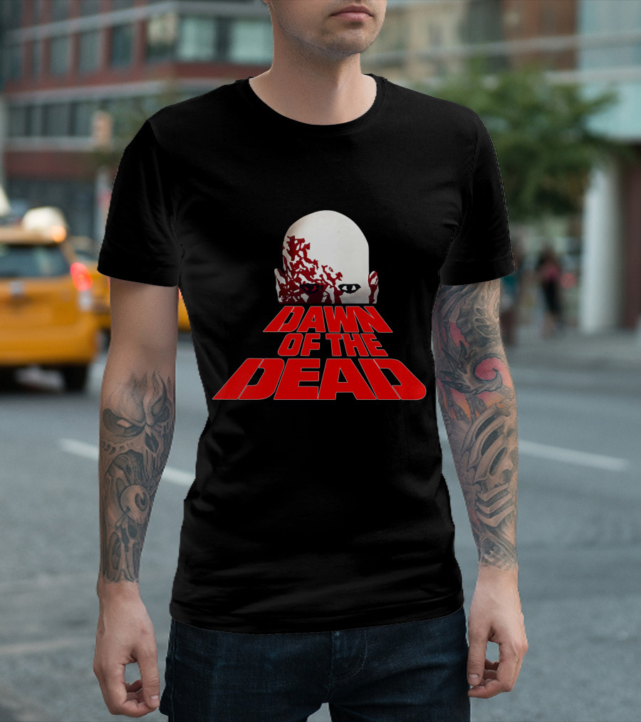 Dawn of the Dead Zombie Head Red Text T-Shirt