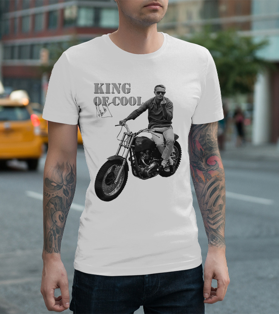 Steve McQueen King Of Cool Motorcycle Signature T-Shirt