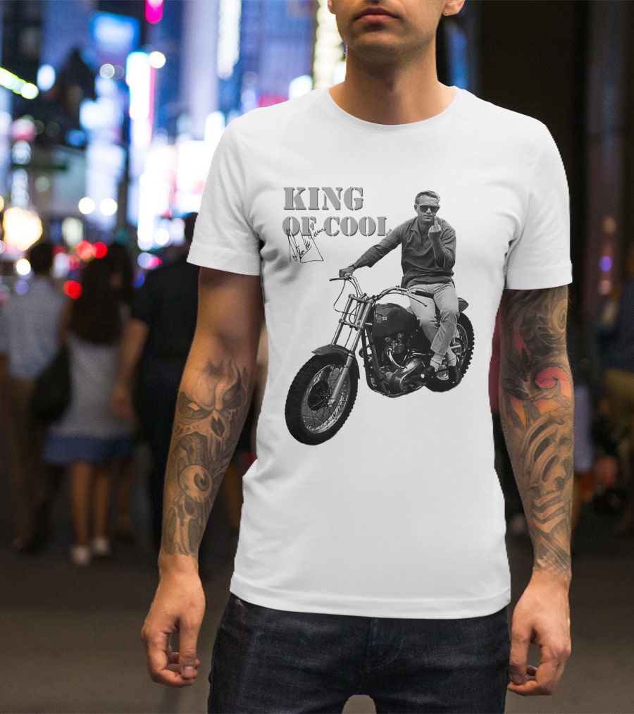 Steve McQueen King Of Cool Motorcycle Signature T-Shirt