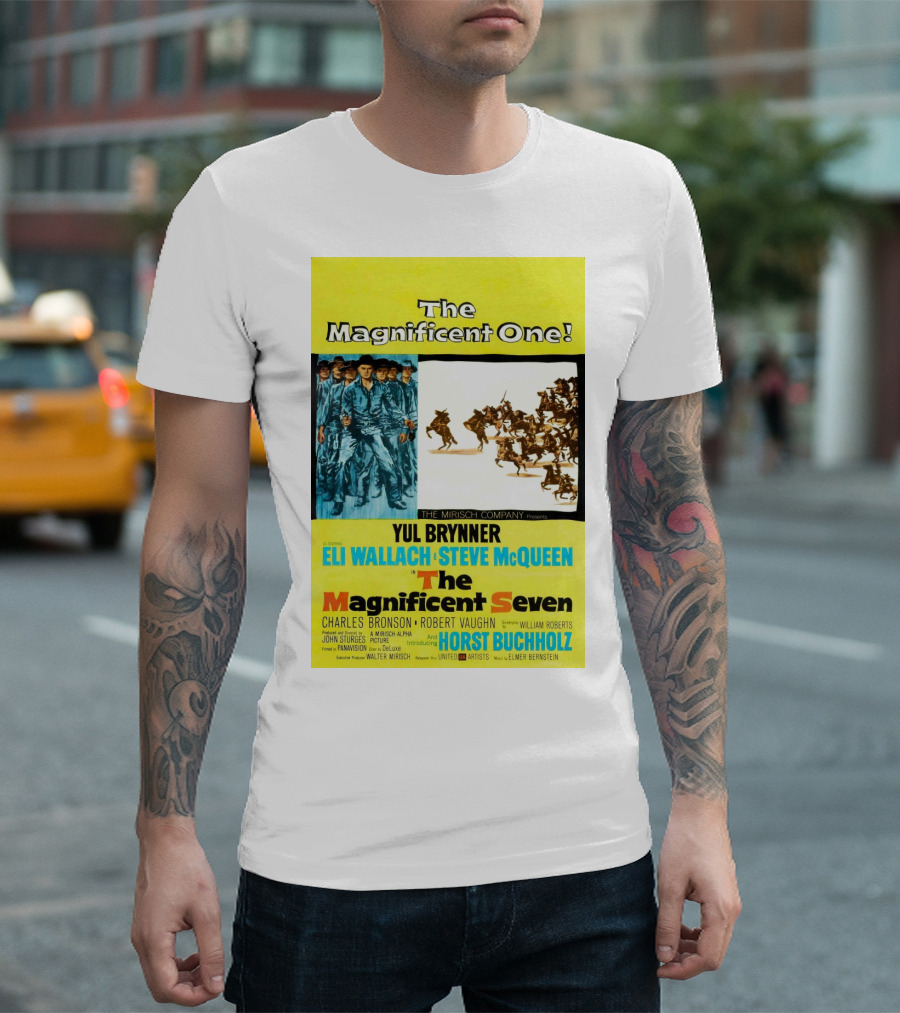 The Magnificent Seven 1960 Steve McQueen Yul Brynner Eli Wallach Movie T-Shirt