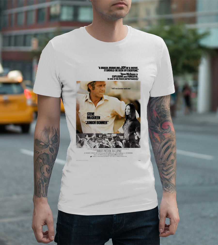 Steve McQueen Junior Bonner 1972 Movie Poster Robert Preston Ida Lupino T-Shirt