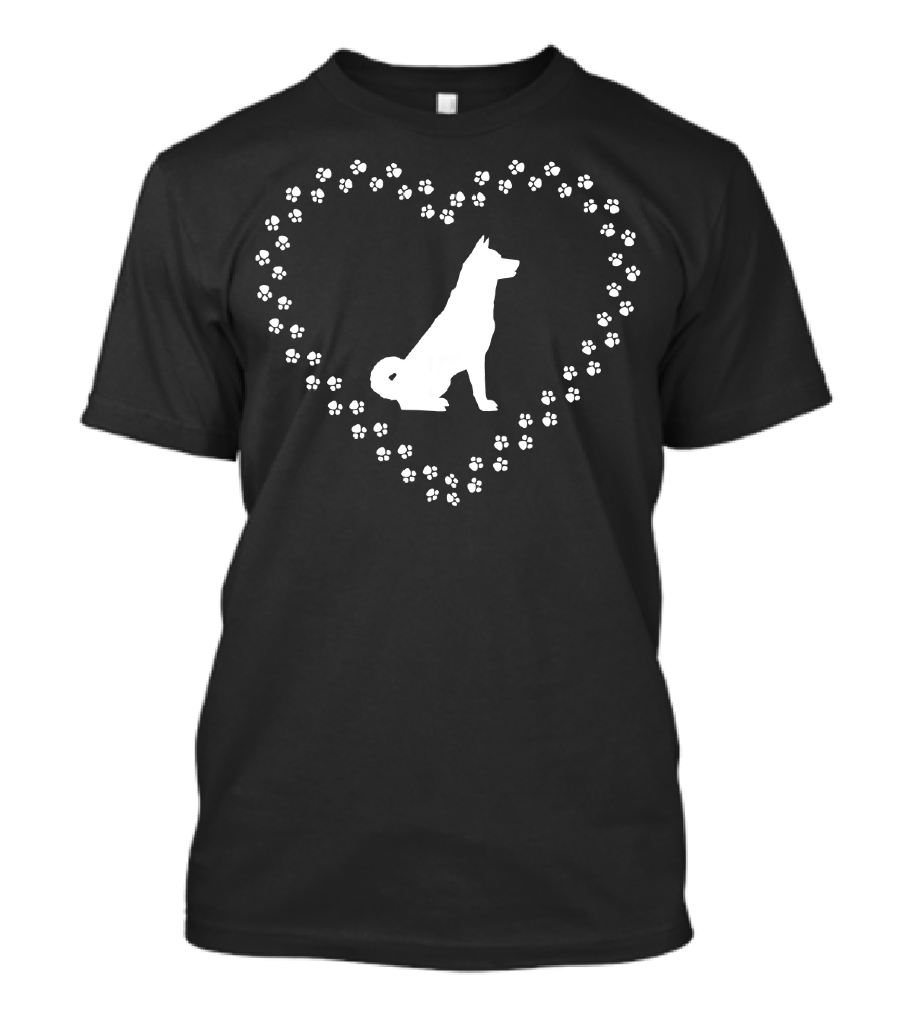 Akita Dog Silhouette In Paw Print Heart T-Shirt