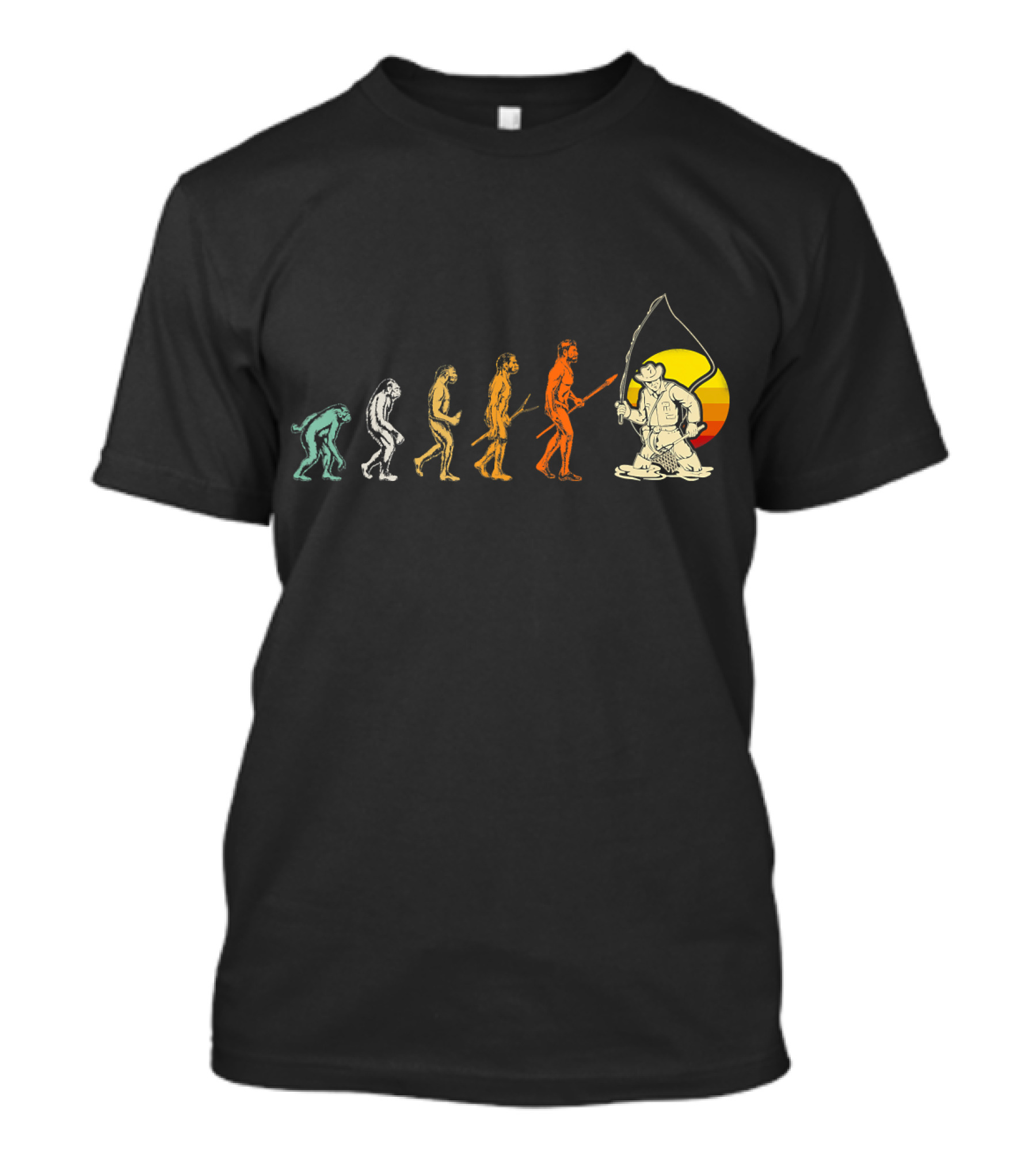 Evolution Of Man To Fly Fishing Vintage Sunset T-Shirt