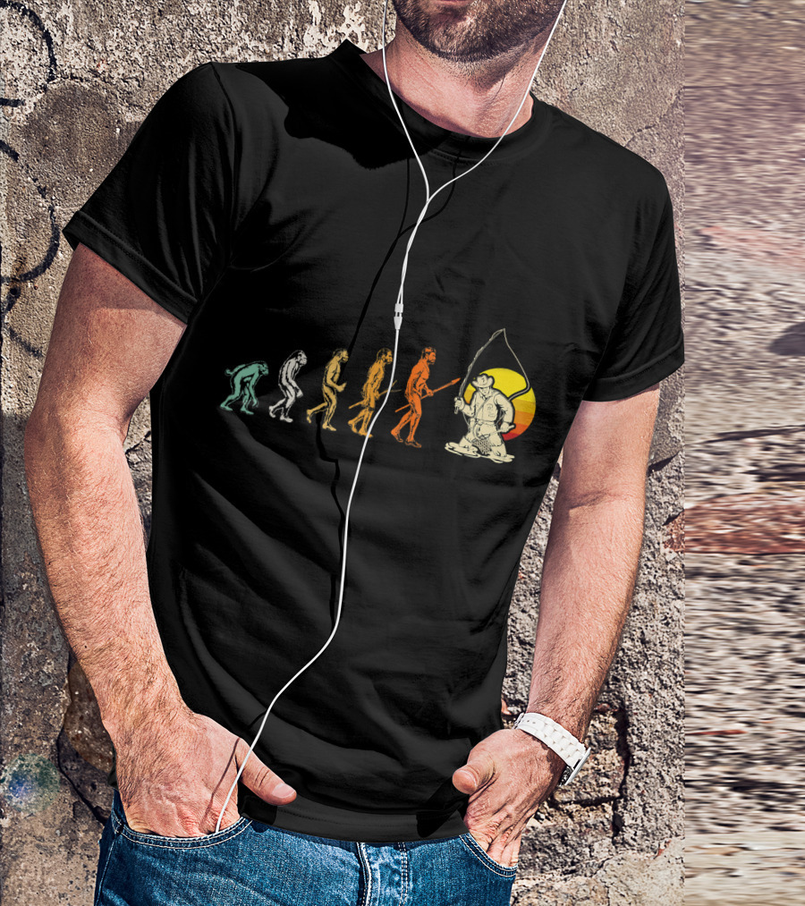 Evolution Of Man To Fly Fishing Vintage Sunset T-Shirt