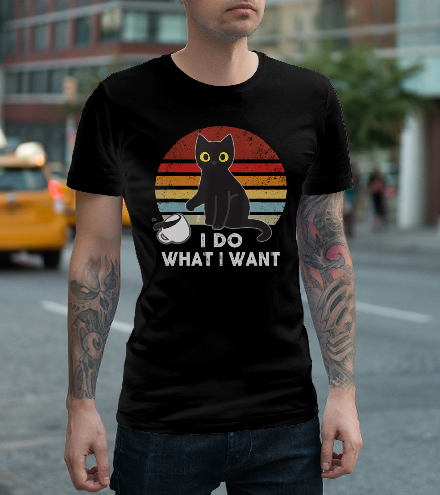 I Do What I Want Funny Cat Vintage Kitty Retro Sunburst T-Shirt