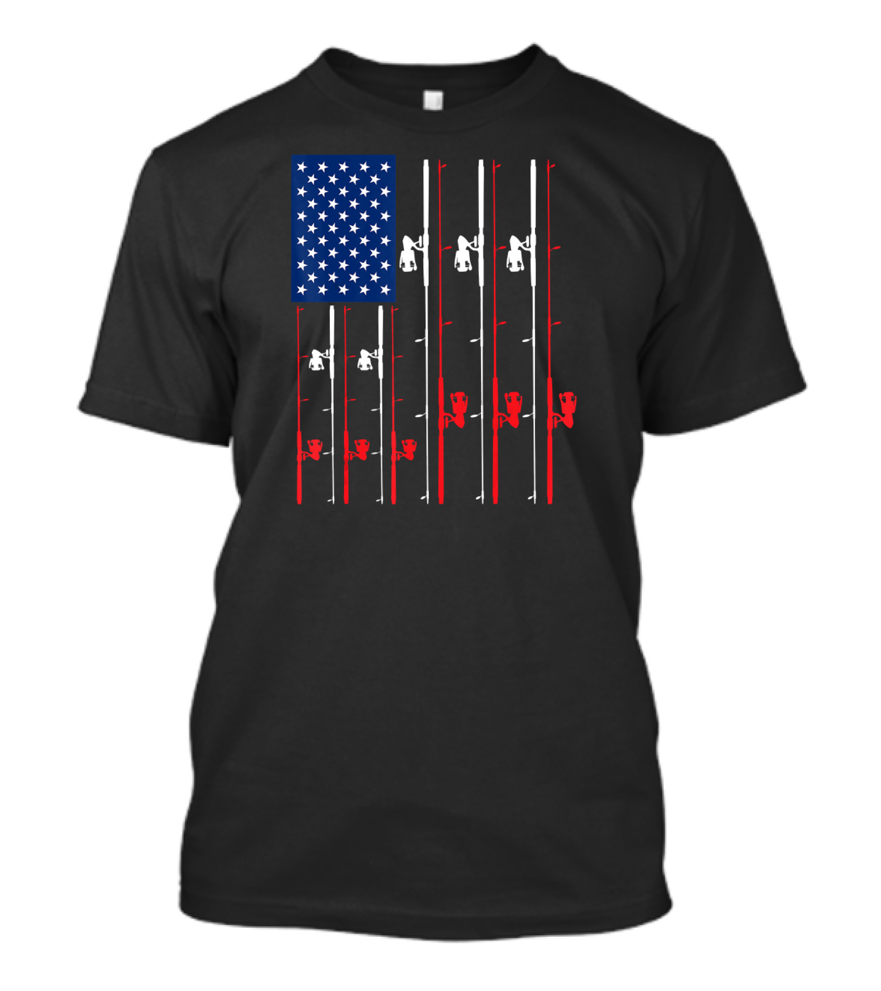 US Flag Fishing Rods Cute Fish T-Shirt