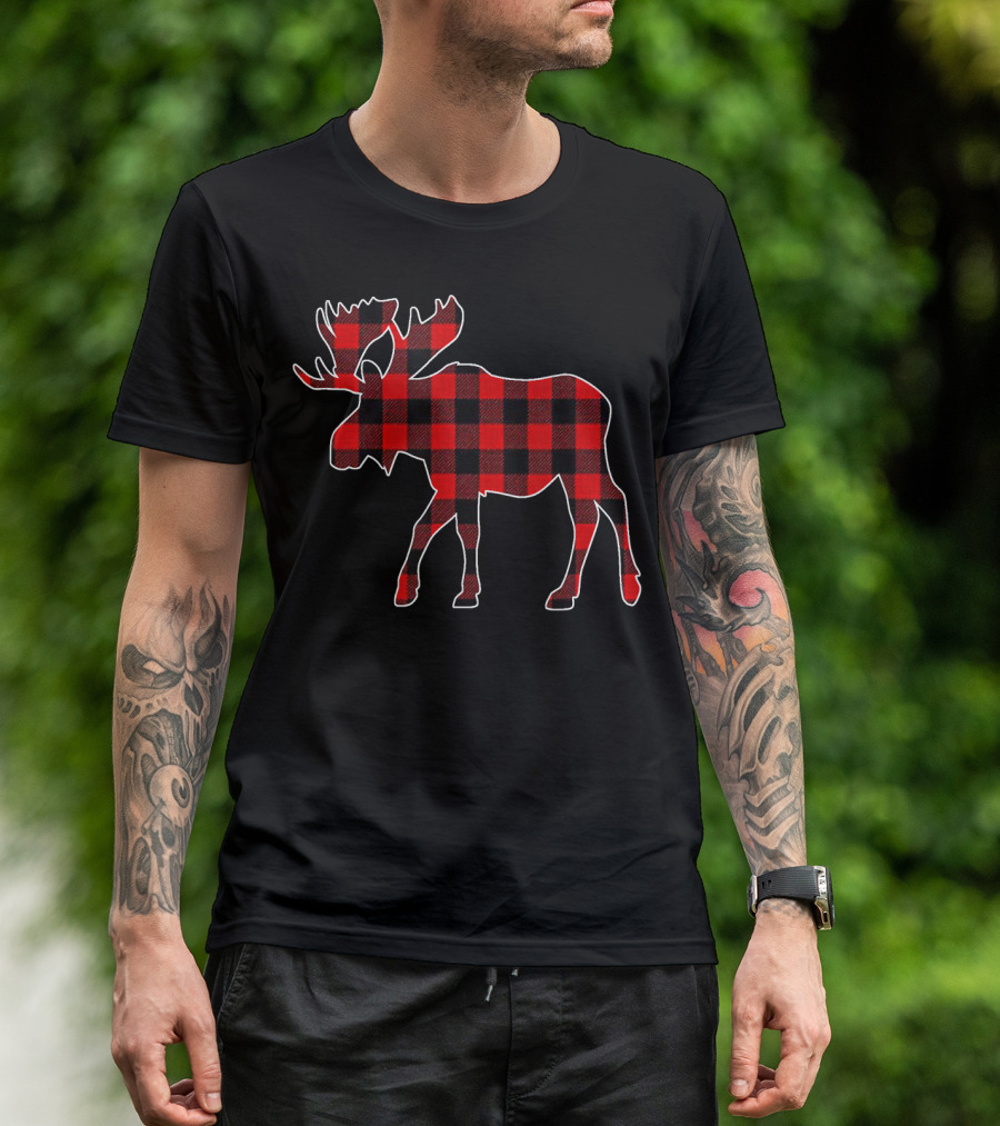 Moose Red Buffalo Plaid T-Shirt