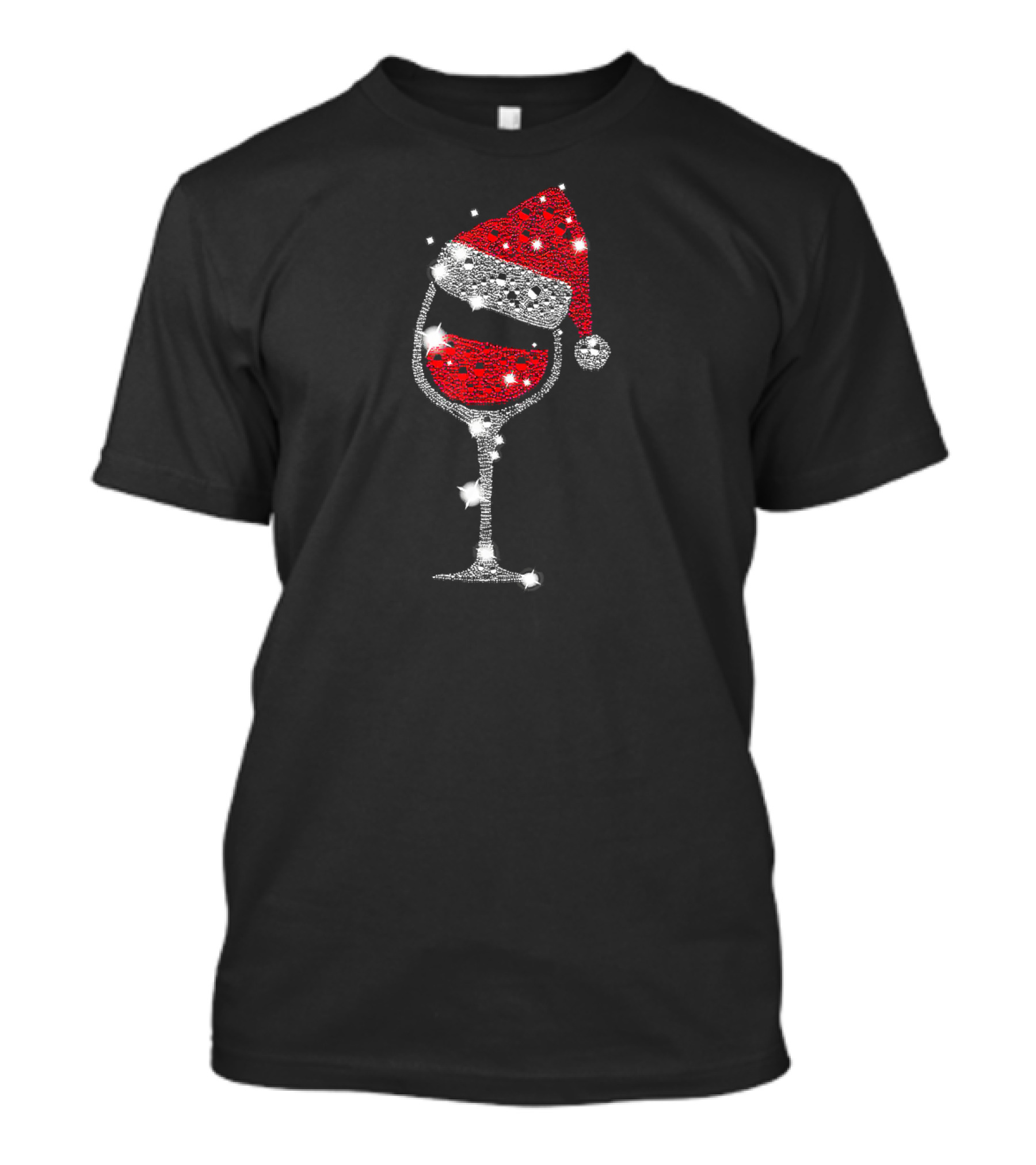 Santa Hat Red Wine Glass Christmas Sparkle T-Shirt