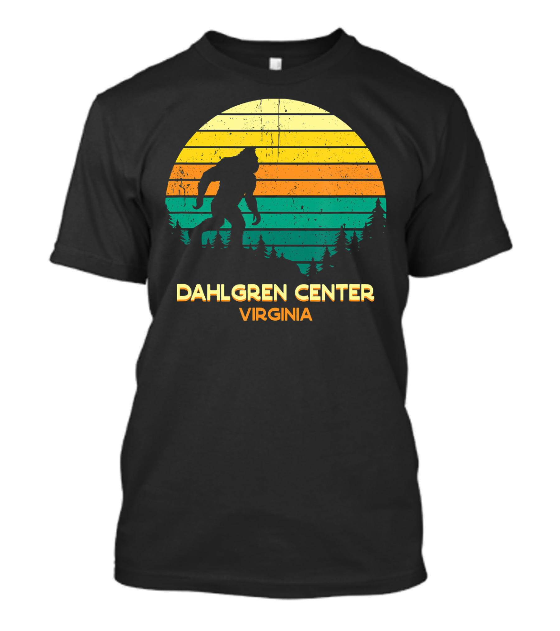 Dahlgren Center Virginia Retro Bigfoot Sunset Scene T-Shirt
