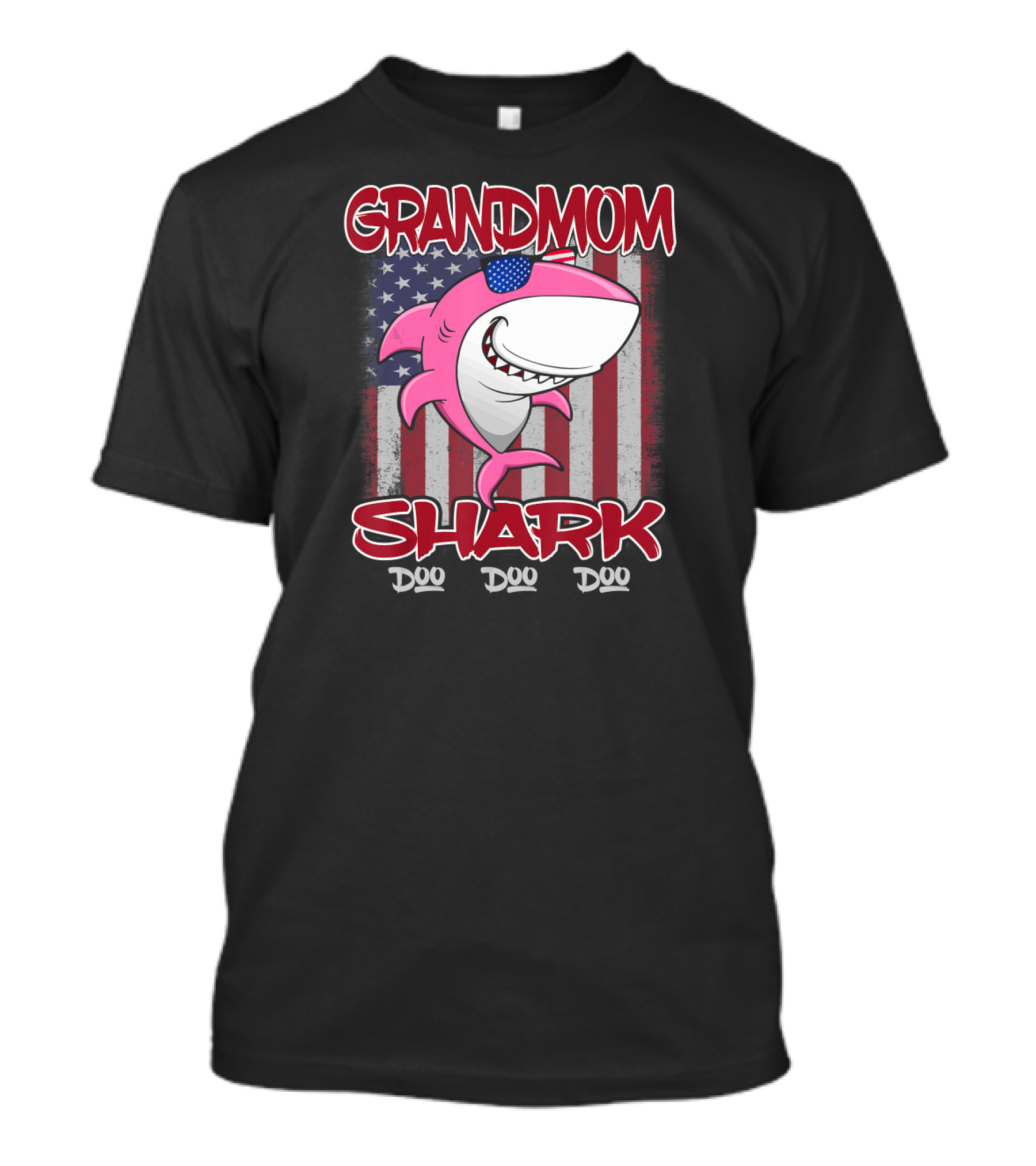 Grandmom Shark Doo Doo Doo American Flag 4th Of July USA T-Shirt