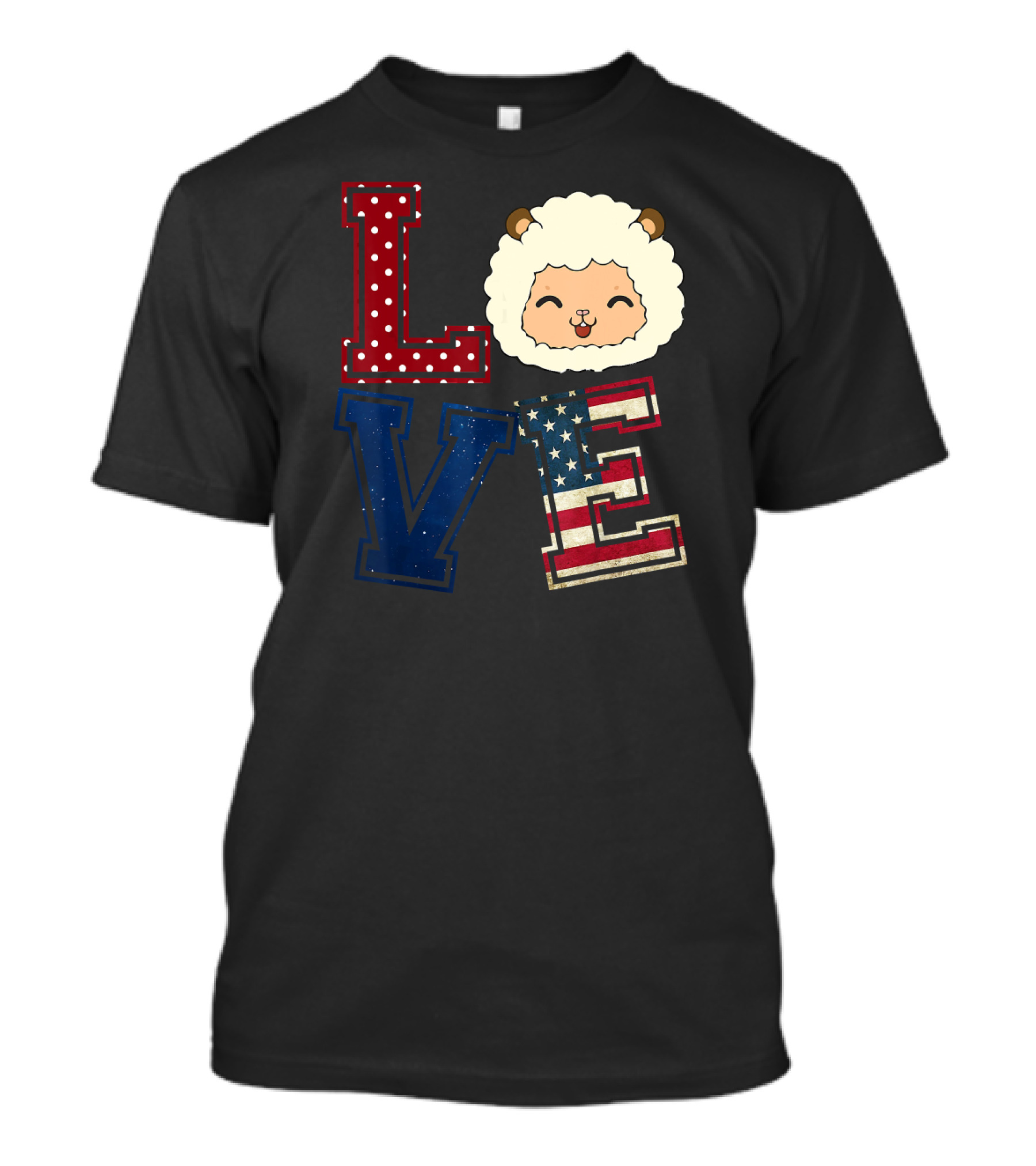LOVE Sheep Face American Flag Red White Blue Stars Stripes T-Shirt