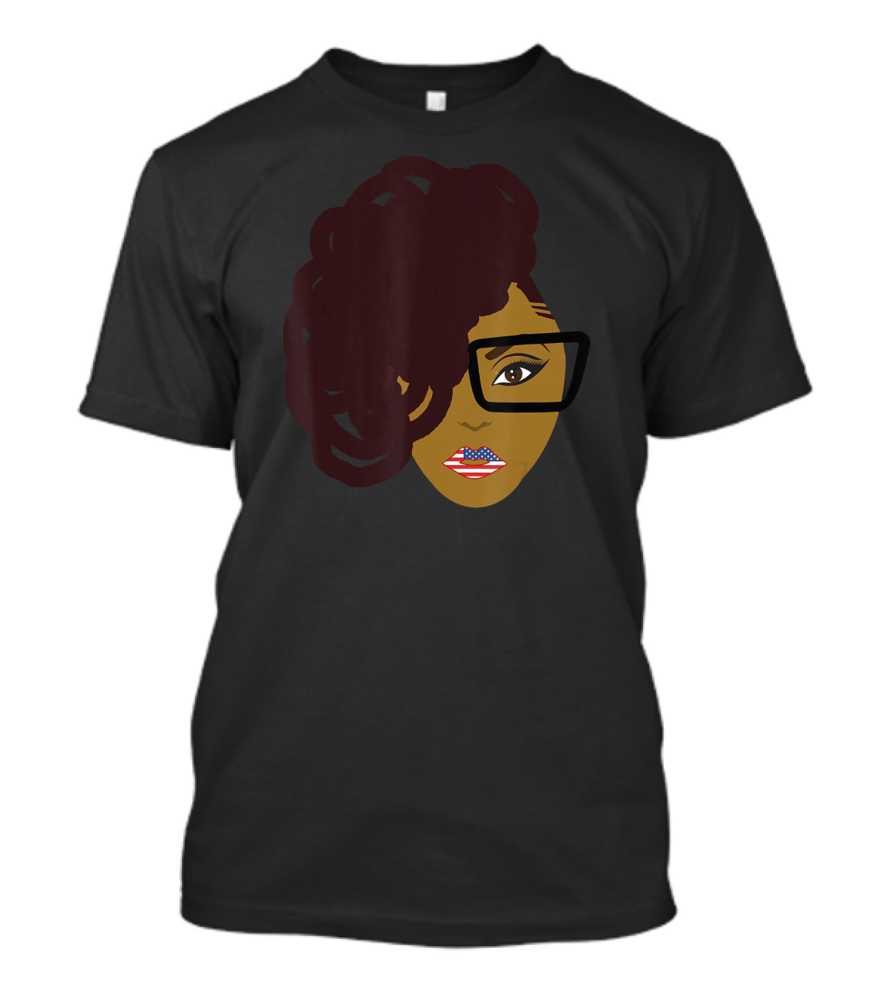 4th Of July Natural Hair Locs With American Flag Lips And Glasses T-Shirt