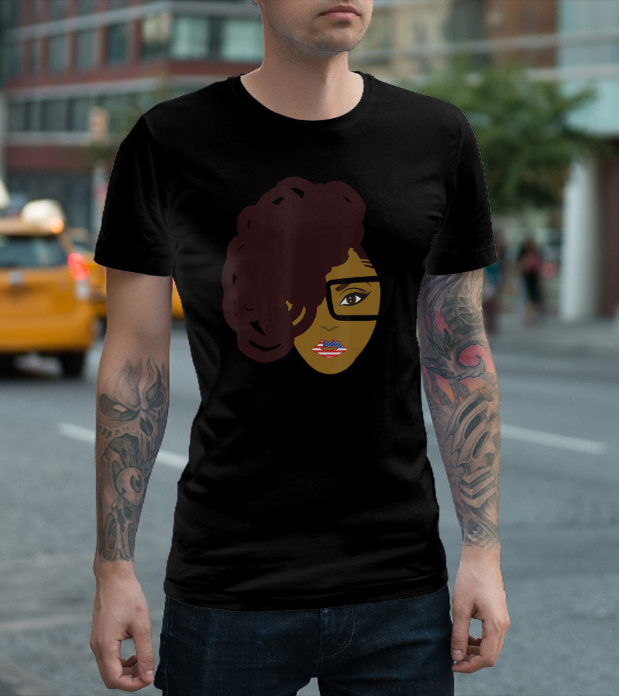 4th Of July Natural Hair Locs With American Flag Lips And Glasses T-Shirt