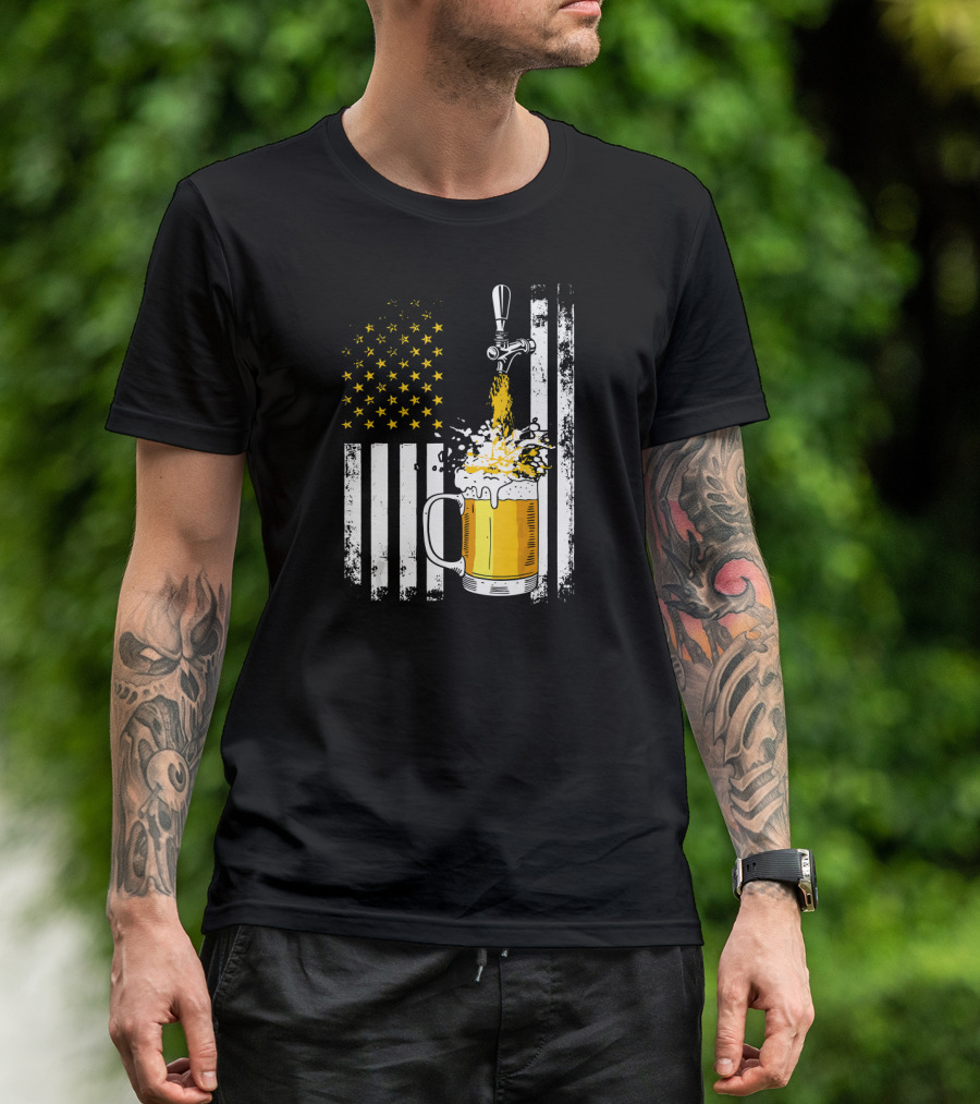 American Flag Beer Tap Pouring Craft Pint Retro T-Shirt