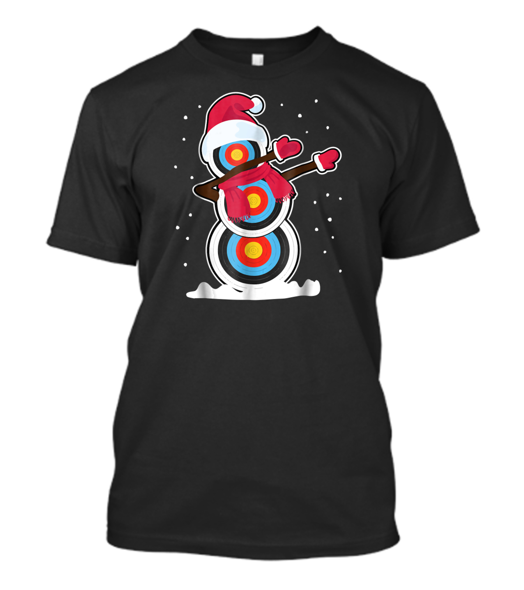 Snowman Archery Target Dabbing Santa Hat And Scarf T-Shirt