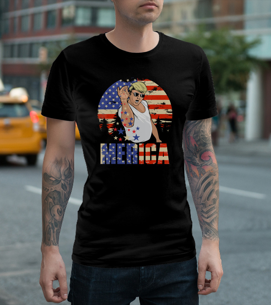 Merica 4th Of July Trump Salt Bae American Flag T-Shirt