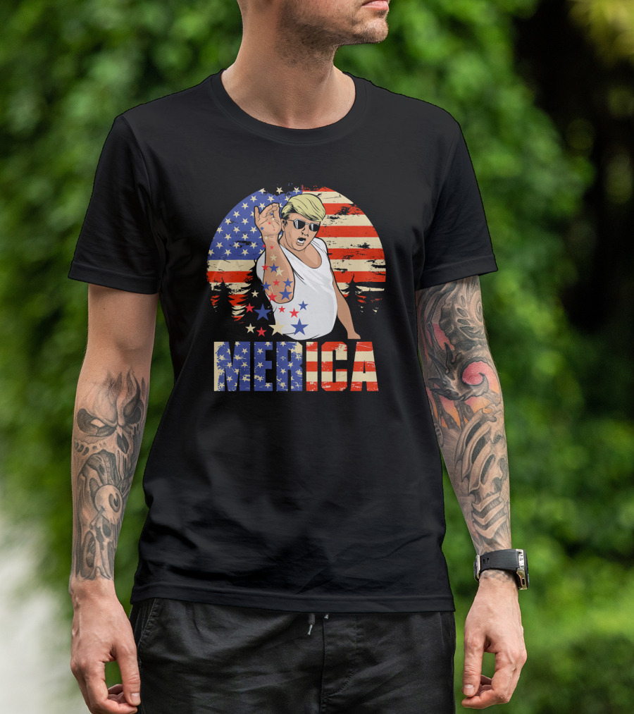 Merica 4th Of July Trump Salt Bae American Flag T-Shirt
