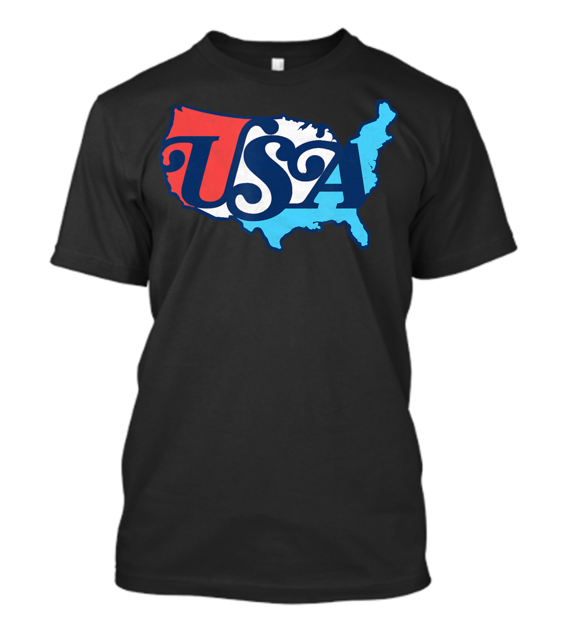 Vintage USA Map Typography Red White Blue Patriotic T-Shirt