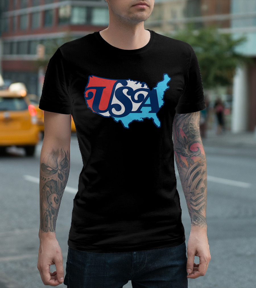 Vintage USA Map Typography Red White Blue Patriotic T-Shirt
