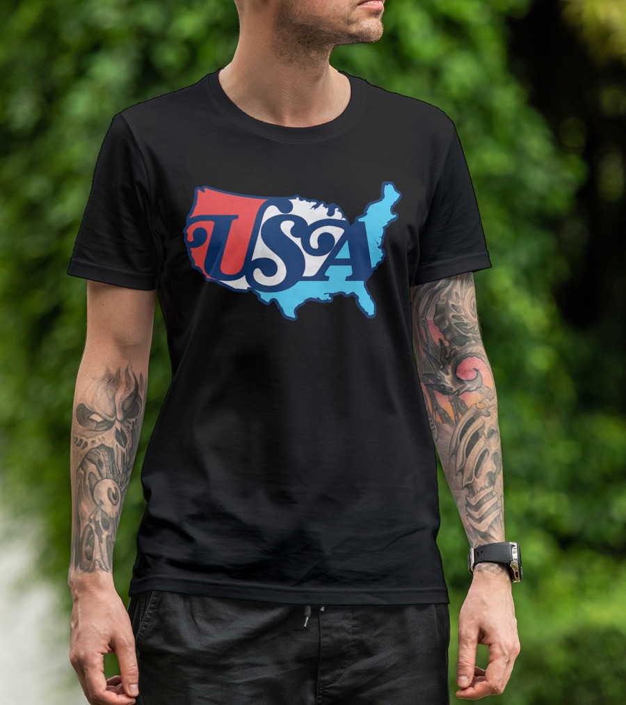 Vintage USA Map Typography Red White Blue Patriotic T-Shirt