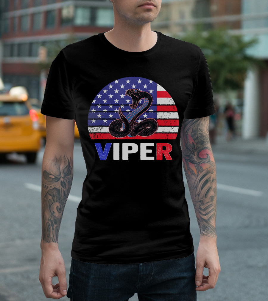 Viper Snake with US Flag Stars and Stripes 4th of July T-Shirt