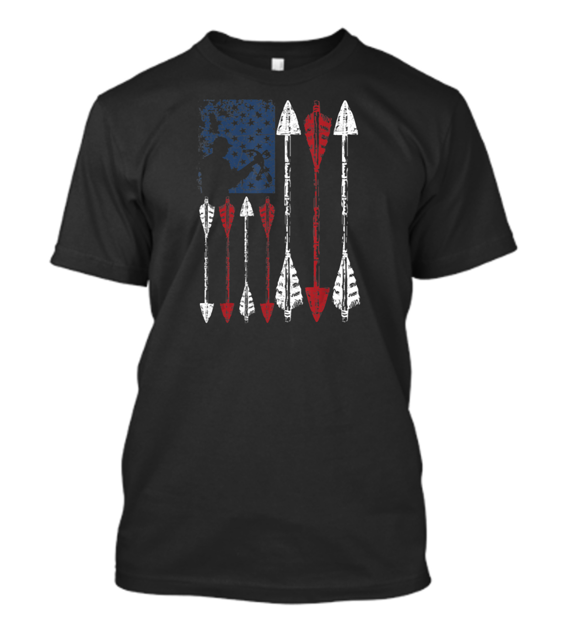 American Flag Archery Arrows Bow Hunter Silhouette Hunting T-Shirt