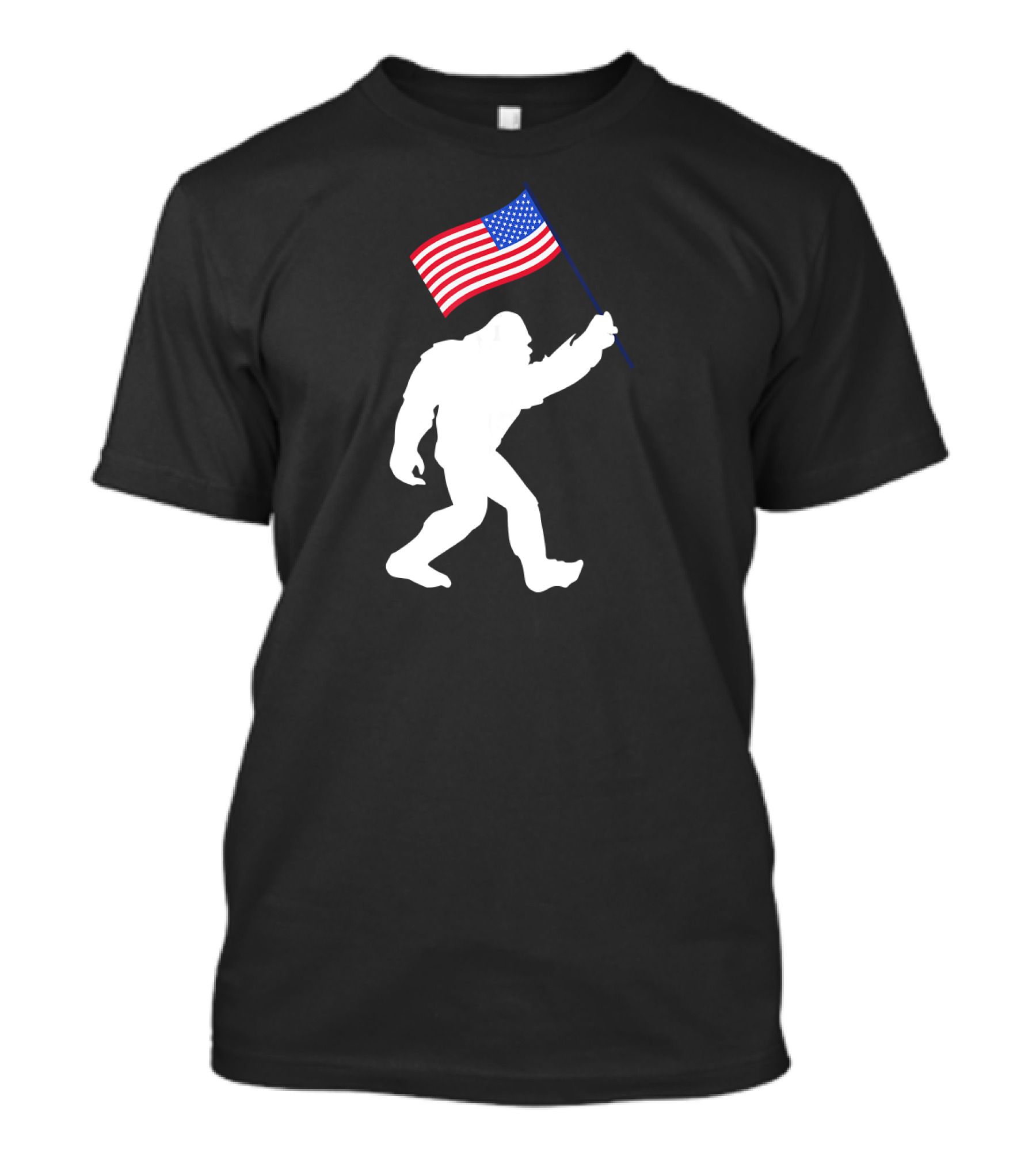 Funny Bigfoot Carrying American Flag For 4th Of July Celebrations T-Shirt