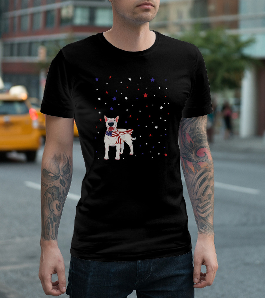 Bull Terrier American Flag Scarf Stars 4th Of July T-Shirt