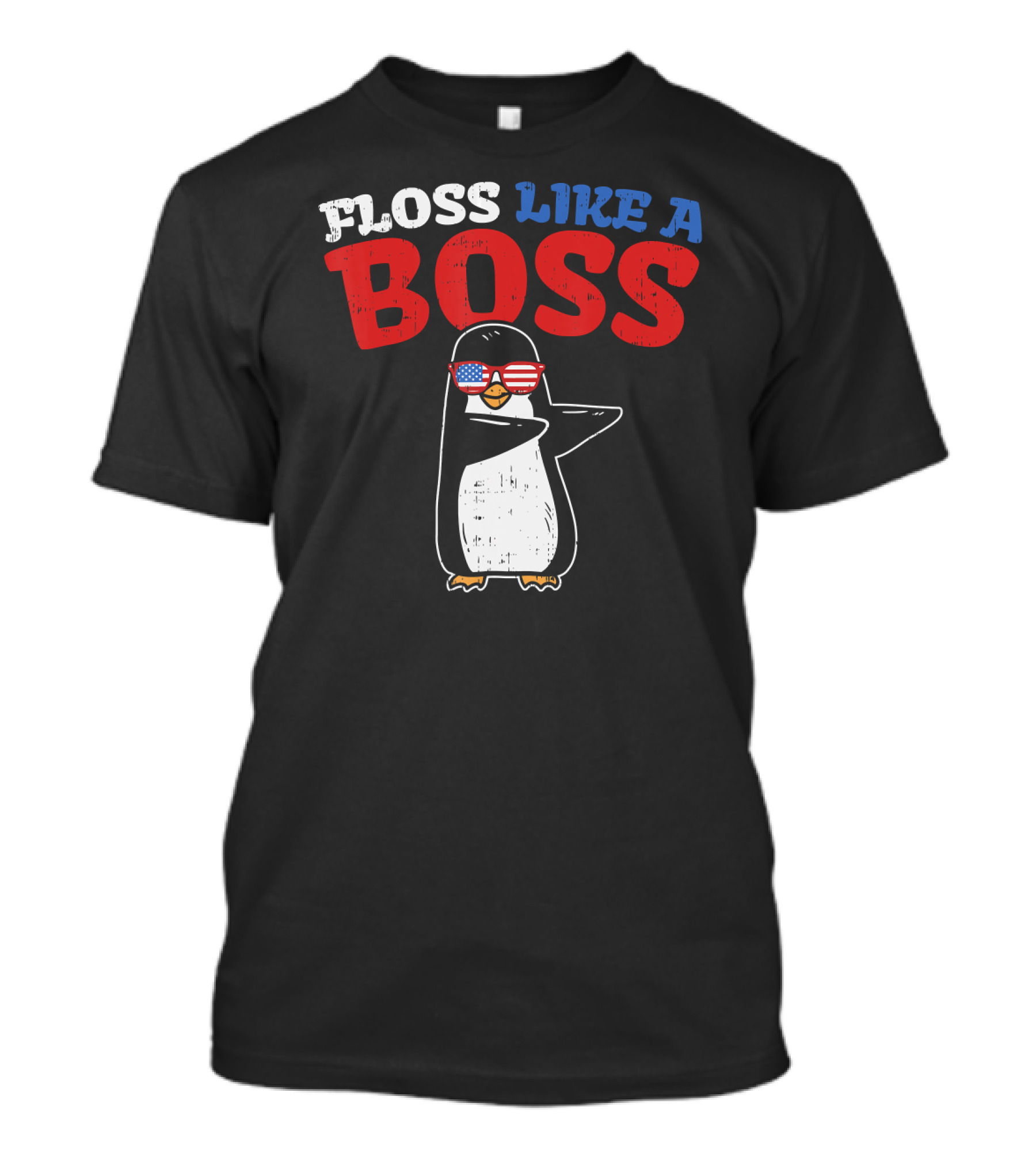 Floss Like A Boss Dance Penguin With USA Flag Sunglasses T-Shirt