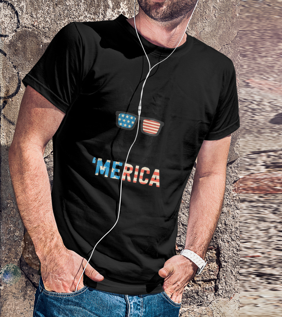 French Bulldog 'Merica Stars And Stripes Patriotic Glasses T-Shirt