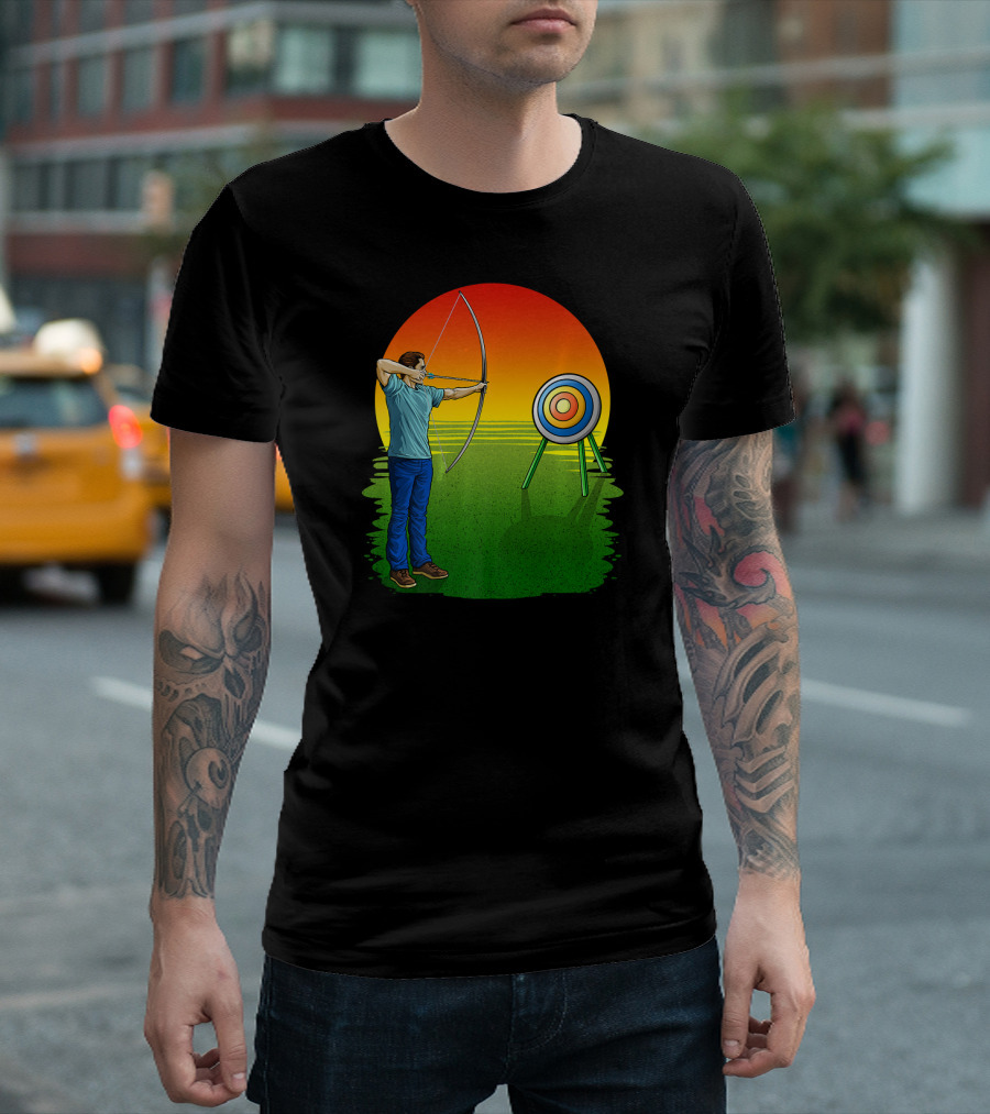 Funny Archery Arrow Sunset Target Practice T-Shirt