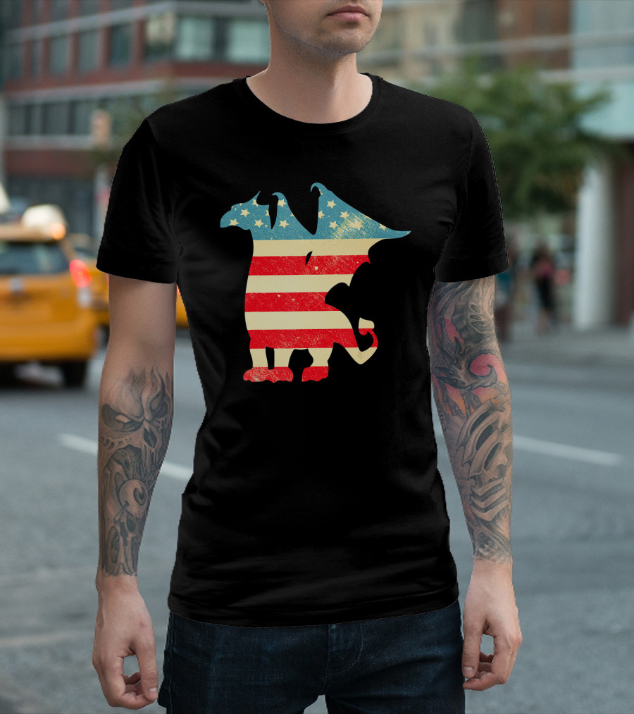 American Flag Dragon Vintage Stars And Stripes 4th Of July T-Shirt