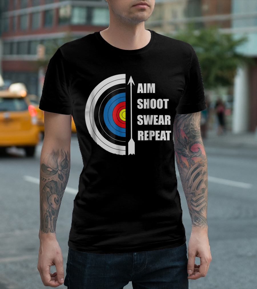 Archery Aim Shoot Swear Repeat Target Arrow T-Shirt